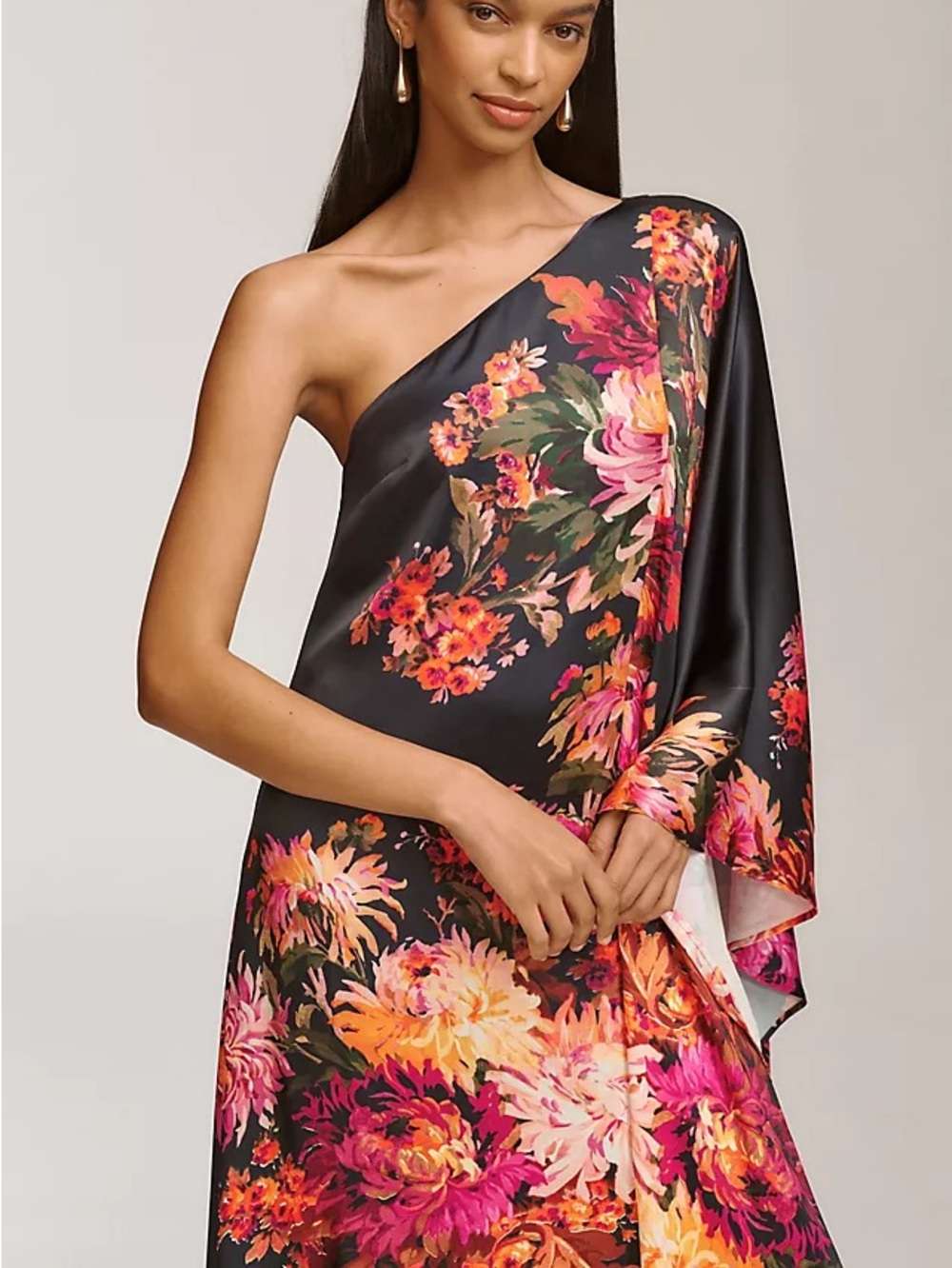 BHLDN Anthropologie Tiana One-Shoulder Satin Kaftan Maxi Dress Size M